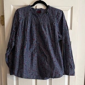J. Crew Blue Floral Pintuck Peasant Blouse